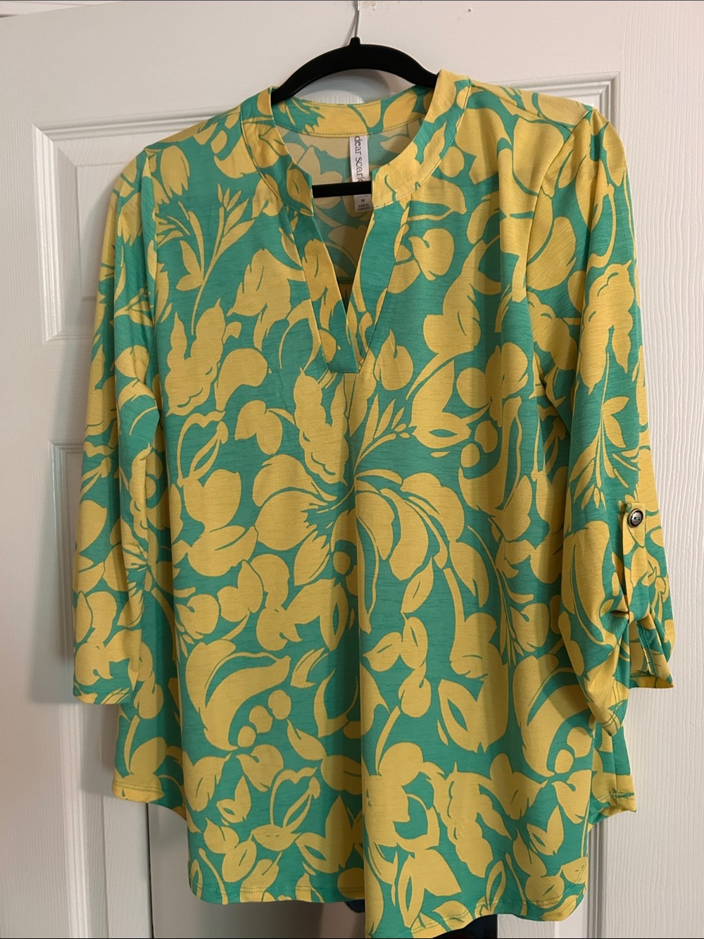 Floral Split-Neck Tunic in Yellow & Teal